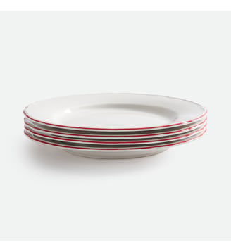 Lot de 4 assiettes plates en porcelaine - La Redoute Interieurs - Blanc et rouge