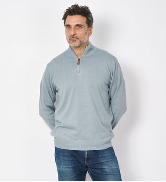 Pull col zippé en coton gris - Atelier Privé - Gris
