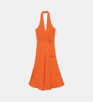Robe longueur midi évasée uni RENNYA - La Petite Etoile - Orange