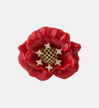 Broche coquelicot rouge et oxydes de ziconium - Les Néréides - Rouge