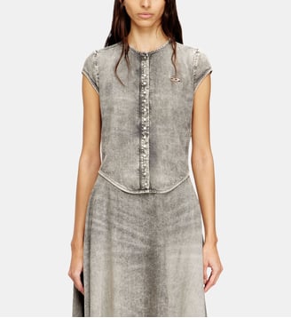 Chemise en denim à manches courtes avec des rayures sportives - Diesel - Gris