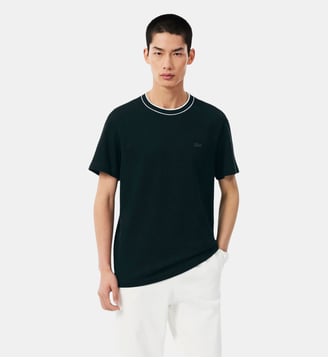 T-shirt en Piqué stretch col rayé - Lacoste - Vert foncé