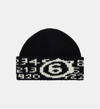 Bonnet en maille de laine avec logo - MM6 Maison Margiela - Noir