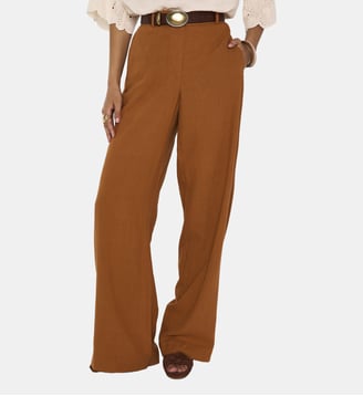 Pantalon Large En Lin Mélangé Tamina - Maison 123 - Ocre