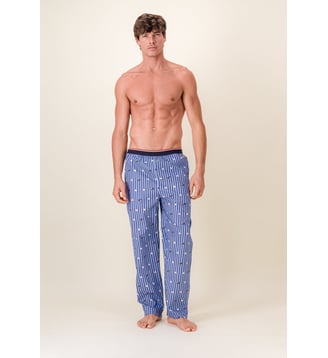 Bas de pyjama long à motif rayure en coton - Le Slip Francais - Gris bleu