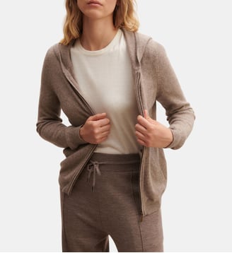 Sweat droit zippé à capuche en cachemire  - Bompard - Taupe
