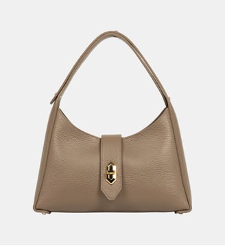 Sac hobo Top Double en cuir - Lancaster - Taupe, in et or