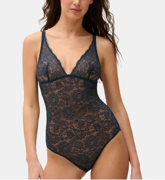 Body Poeme à motif fleuri - Simone Pérèle - Bleu foncé
