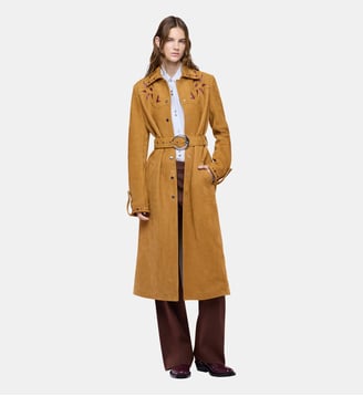 Trench-coat droit en cuir avec ornements Rabanne