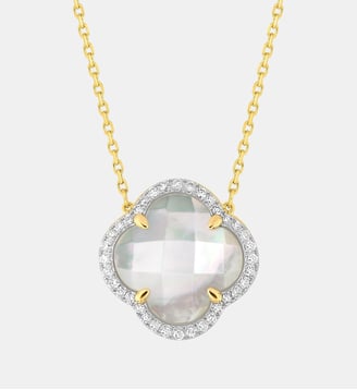 Collier, nacre blanche grand modèle, diamants, or jaune Morganne Bello