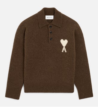 Polo unisexe en alpaga Ami de Coeur - AMI Paris - Marron chocolat et ecru