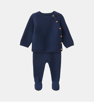 Ensemble naissance - Coton biologique et laine - Cyrillus - Ardoise