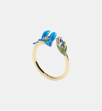 Bague ajustable Iris de Sibérie et cristal facetté - Les Néréides - Bleu
