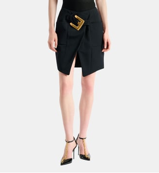 Jupe ceinturée en grain de poudre - Balmain - Noir
