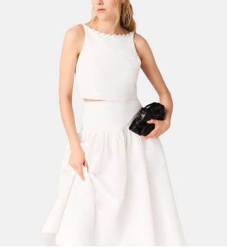 Top court en taffetas et col bijoux - Maje - Blanc