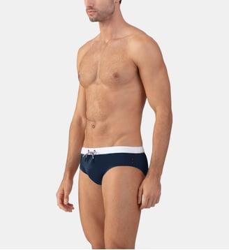 Slip de bain coupe ajustée à ceinture contrastée - Ron Dorff - Navy