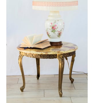 Table basse en laiton et marbre Léonie N°506- Produit chiné - Debongout - Marron