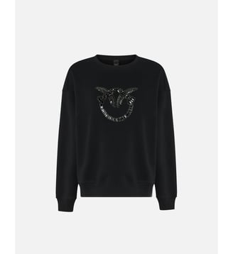 Sweat-shirt à col rond avec broderie bijou love birds - Pinko - Limousine noire