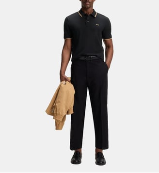 Polo droit Signature en coton piqué  - BOSS - Noir