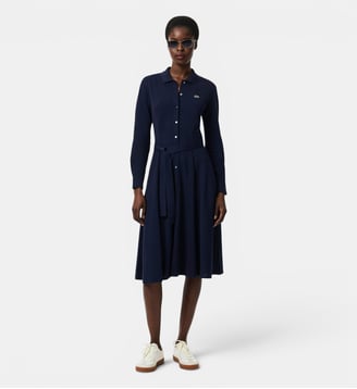 Robe col polo Petit Piqué ceinturée - Lacoste - Bleu marine