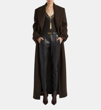 Manteau ceinturé en drap de laine - Balmain - Marron foncé