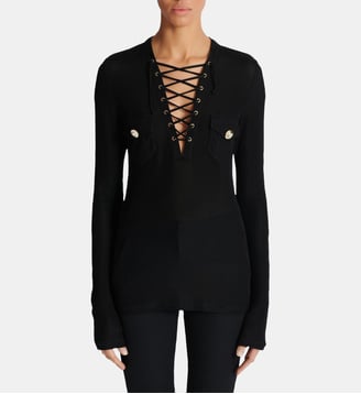 Top à manches longues à laçage - Balmain - Black