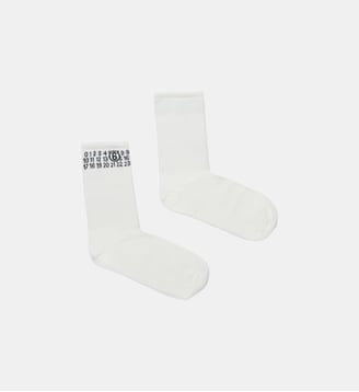 Chaussettes côtelées avec logo numérique - MM6 Maison Margiela - Blanc