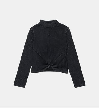 T-shirt à manches longues avec nœud sur le devant - Diesel Kids - Noir
