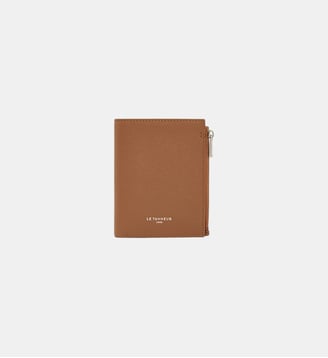 Petit portefeuille vertical zippé Lucien en cuir grainé - Le Tanneur - Marron tan