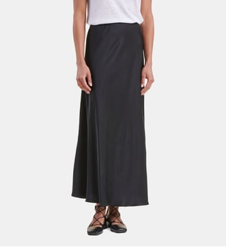 Jupe longue en satin de viscose - La Fée Maraboutée - Noir