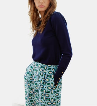 Pull col rond uni BEATRICE - La Petite Etoile - Bleu marine