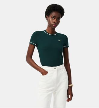 T-shirt jersey liserés contrastants - Lacoste - Vert blanc rose