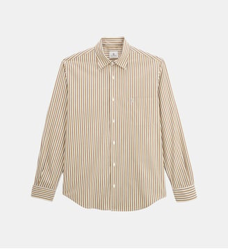 Chemise manches longues coton rayures - Serge Blanco - Marron