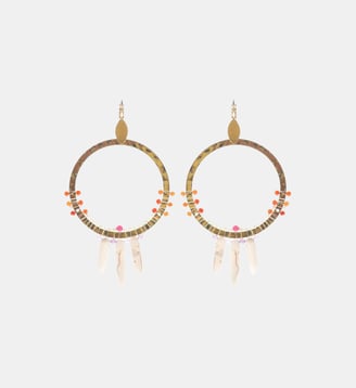 Boucles d'oreilles créoles martelées avec perles MARLAU - Hipanema - Blanc