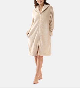 Robe de chambre zipée en peluche flanelle ESSENTIEL H56B - Lingerie Le Chat - Beige