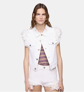 Veste en denim ajustée avec franges - Rabanne - Denim blanc cassé