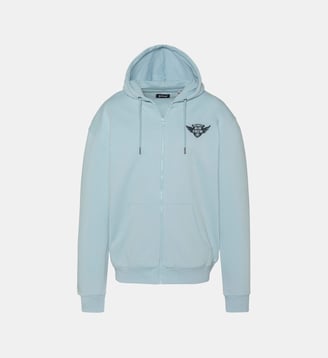 Sweatshirt zippé à capuche army - Schott - Bleu ciel