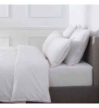 Housse De Couette Pure White Percale Lavée   Finition - Drouault - Blanc et rose