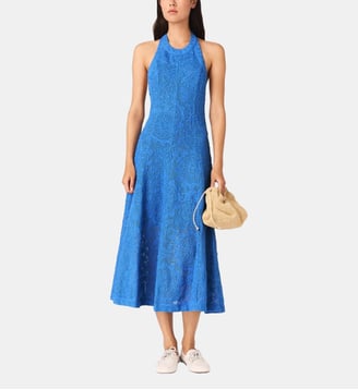 Robe longue dos nu en guipure - Maje - Bleu