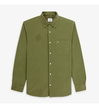 Chemise Charles en velours milleraies à broderie SP Section Paloise - Serge Blanco - Vert