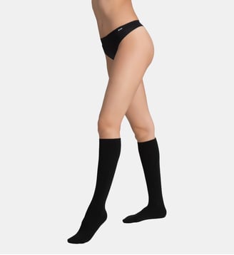 Mi-bas maille coton respirante et effet polaire Thermo - Dim - Noir