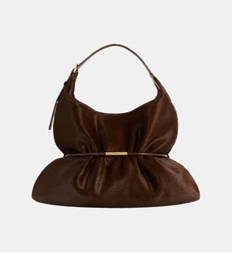 Sac SPHYNX Medium en cuir effet poulain - Balmain - Marron foncé