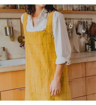 Tablier de cuisine en lin et coton, TISSAGE GRAPHIQUE - Blanc Cerise - Safran