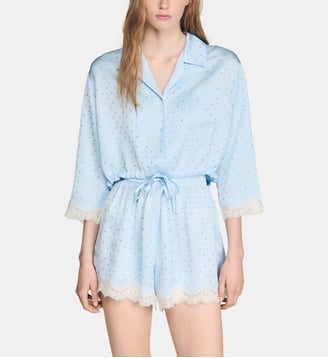 Chemise courte à strass - Sandro - Bleu ciel