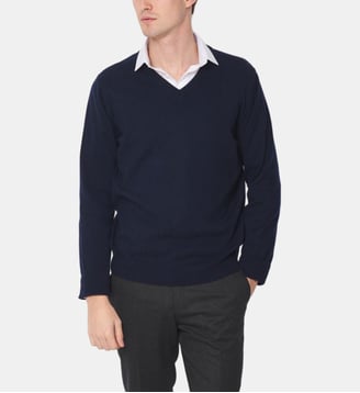 Pull col V marine en cachemire - Atelier Privé - Bleu marine
