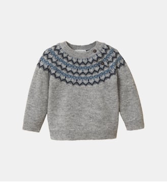 Pull laine col jacquard Bébé - Cyrillus - Gris chine