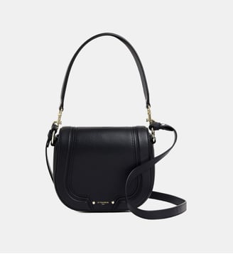 Sac bandoulière moyen modèle Ella en cuir grainé - Le Tanneur - Noir mat