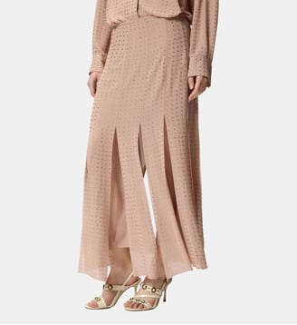 Jupe midi à franges et strass - Pinko - Rose