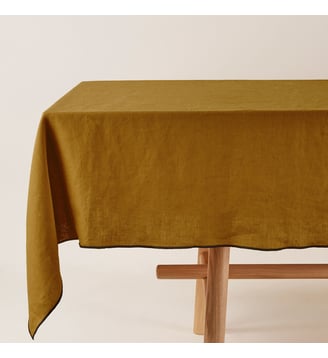 Nappe Carrée  Lin lavé légèrement froissé - Madura - Bronze et bourdon noir
