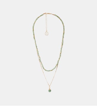 Collier 2 rangs chaîne et pierres avec pendentif - Balaboosté - Vert